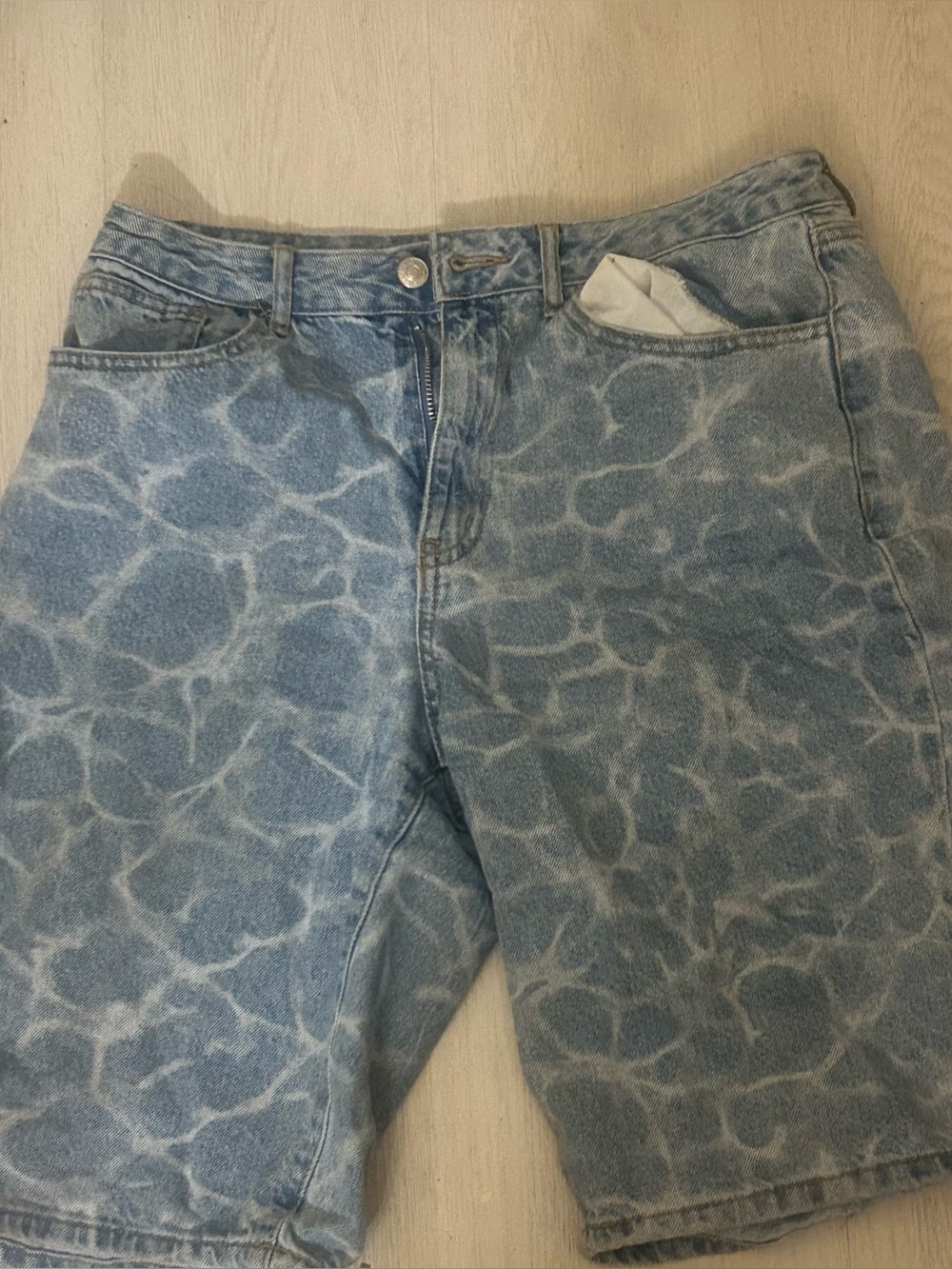 Women’s Blue Patterned Denim Shorts
